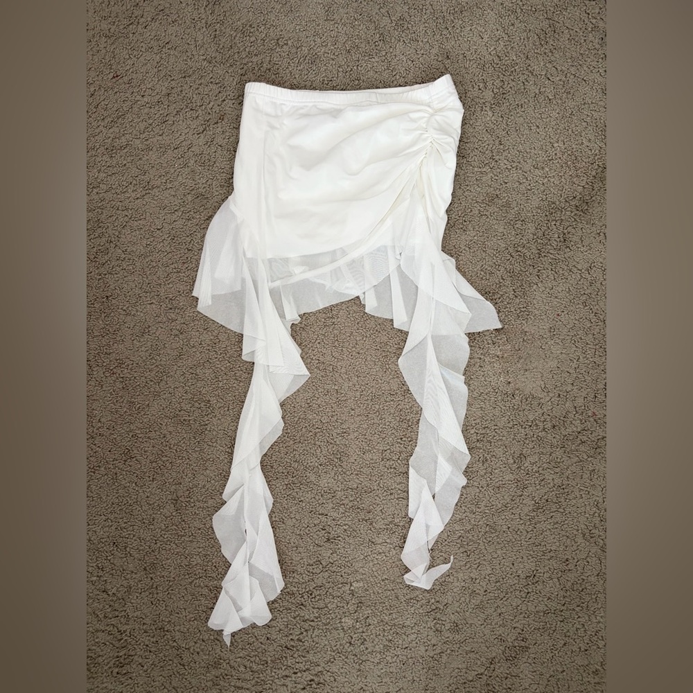 SHEIN White Asymmetrical Ruffle Mesh Mini Skirt